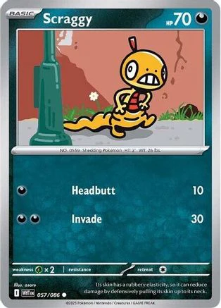 Scraggy 057/086 - Reverse Holofoil SV White Flare - Common